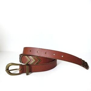 Lucky Brand | Cognac Leather Belt Chevron Brass Medium